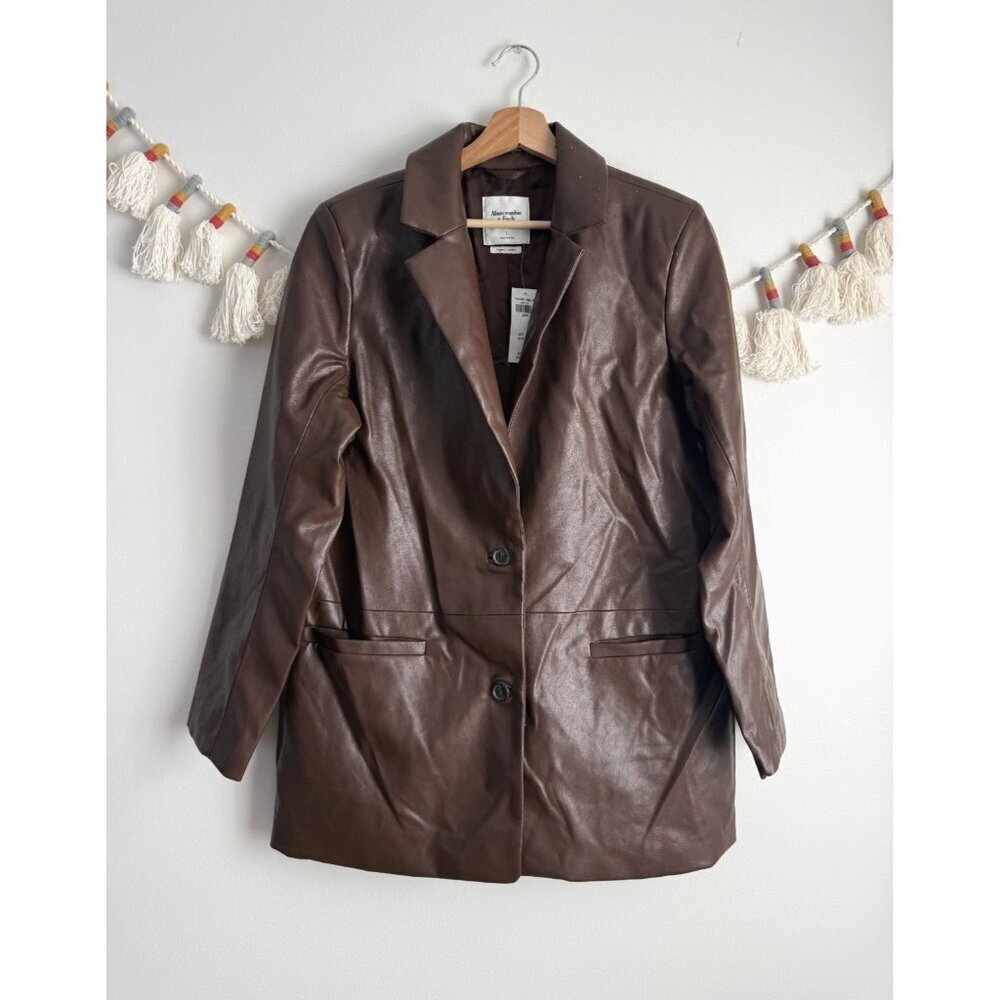 Abercrombie & Fitch Vegan Leather Brown 2 Button Blazer Jacket Modest NWT L